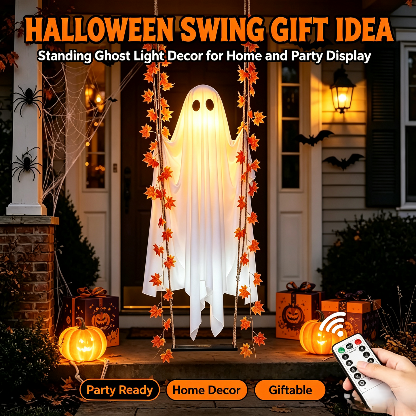 ??Limited-time 50% Off???LED Hanging Ghost Swing Decoration, 5FT Remote Controlled Halloween Outdoor Hanging Decor??