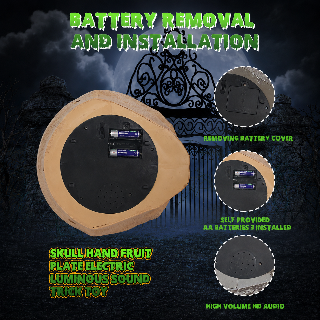 Halloween Animated Candy Bowl with Motion Sensor, Shaking Ghost Hand, Lights & Spooky Sounds