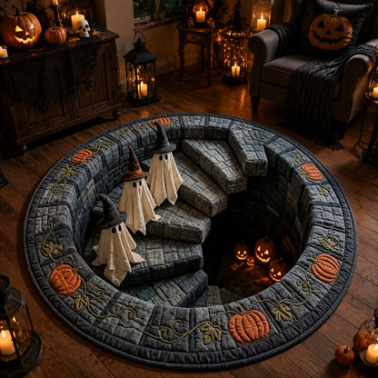?? 3D Haunted Staircase Round Rug ¨C Spooky Halloween Optical Illusion ??