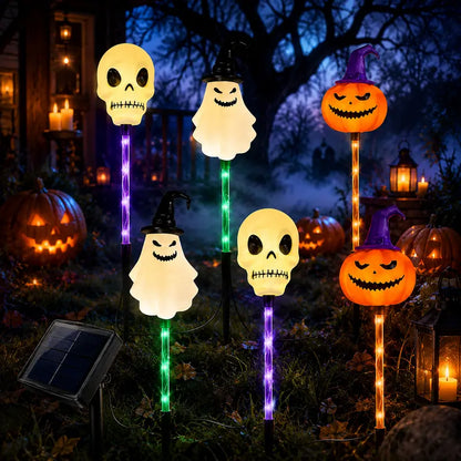?? Solar Halloween Stake Lights ¨C Pumpkin Ghost Skull 6PCS & Retro Skull 5PCS