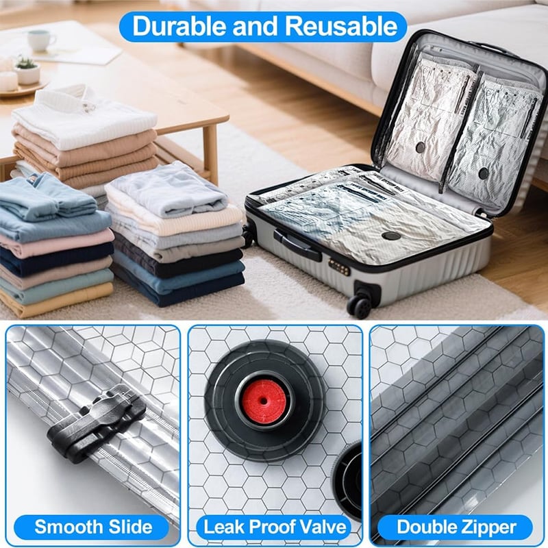 🔥 LAST DAY 49% OFF-Cordless Travel Vacuum Storage Compression Bag Set - TSA Approved & Reusable | Up to 80% More Space