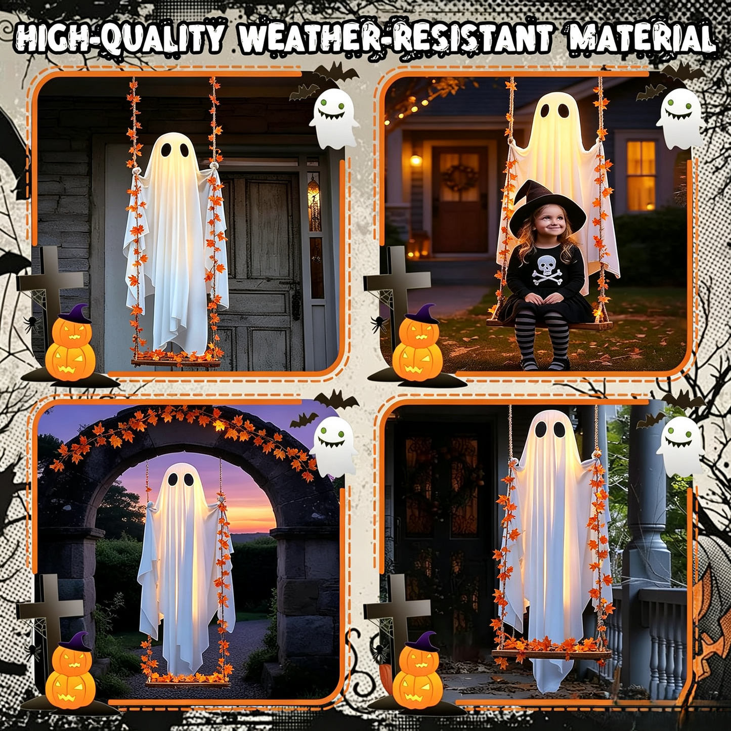??Limited-time 50% Off???LED Hanging Ghost Swing Decoration, 5FT Remote Controlled Halloween Outdoor Hanging Decor??