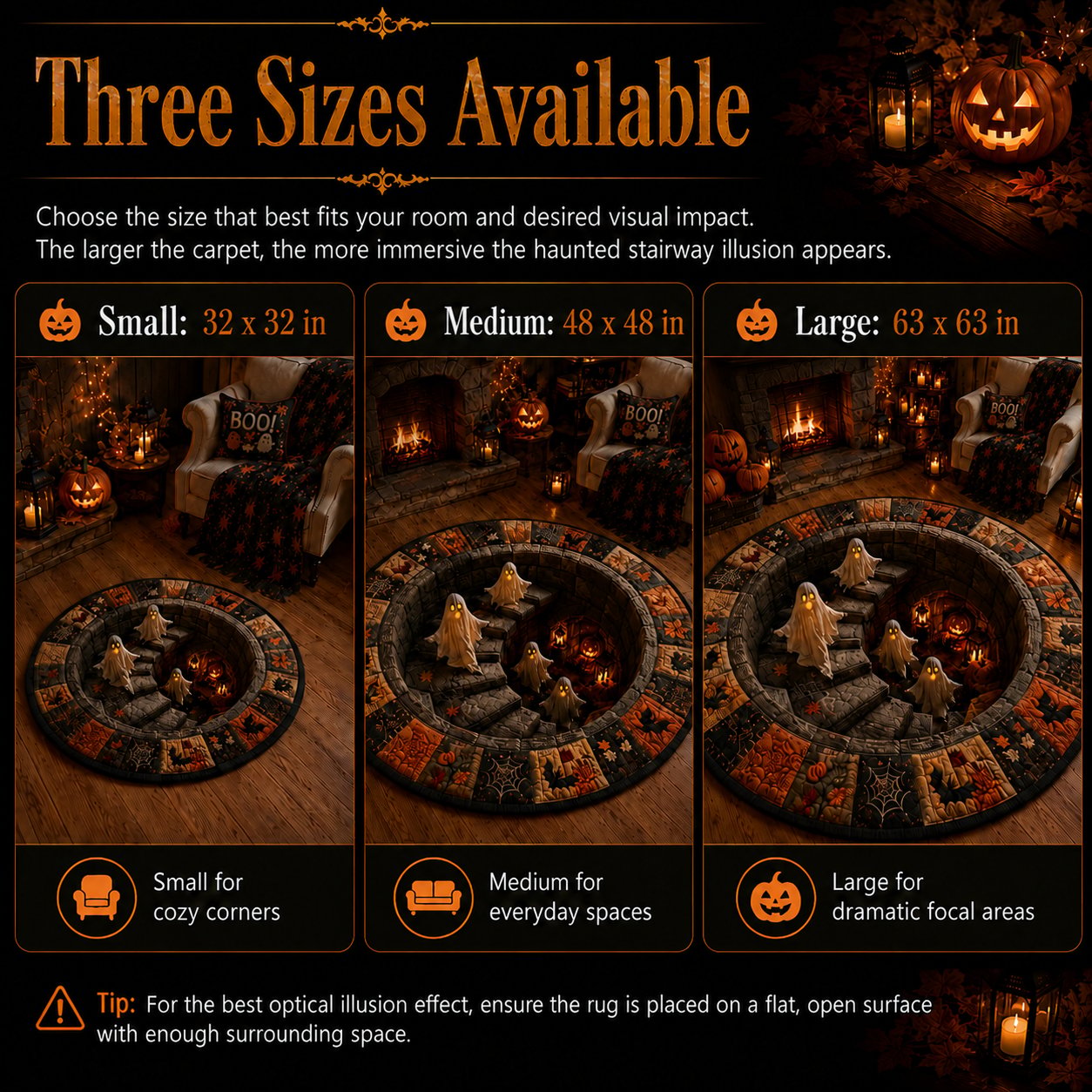 ?? 3D Haunted Staircase Round Rug ¨C Spooky Halloween Optical Illusion ??
