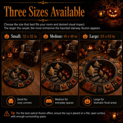 ?? 3D Haunted Staircase Round Rug ¨C Spooky Halloween Optical Illusion ??