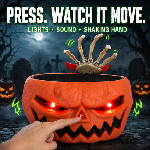 Halloween Animated Candy Bowl with Motion Sensor, Shaking Ghost Hand, Lights & Spooky Sounds