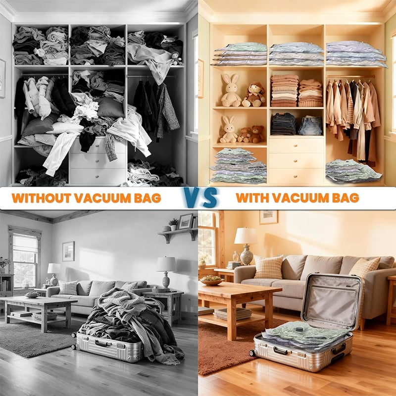 🔥 LAST DAY 49% OFF-Cordless Travel Vacuum Storage Compression Bag Set - TSA Approved & Reusable | Up to 80% More Space