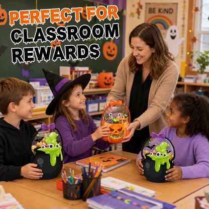 12/24/36/48/60 Pcs Halloween Plastic Goodie Bags, Trick or Treat Candy Bags, Cauldron, Skeleton, Black Cat, Skull, Pumpkin Pattern Treat Bags, Halloween Party Favor Snack Storage Bags for Classroom, Birthday, Students, Teachers, Neighbors