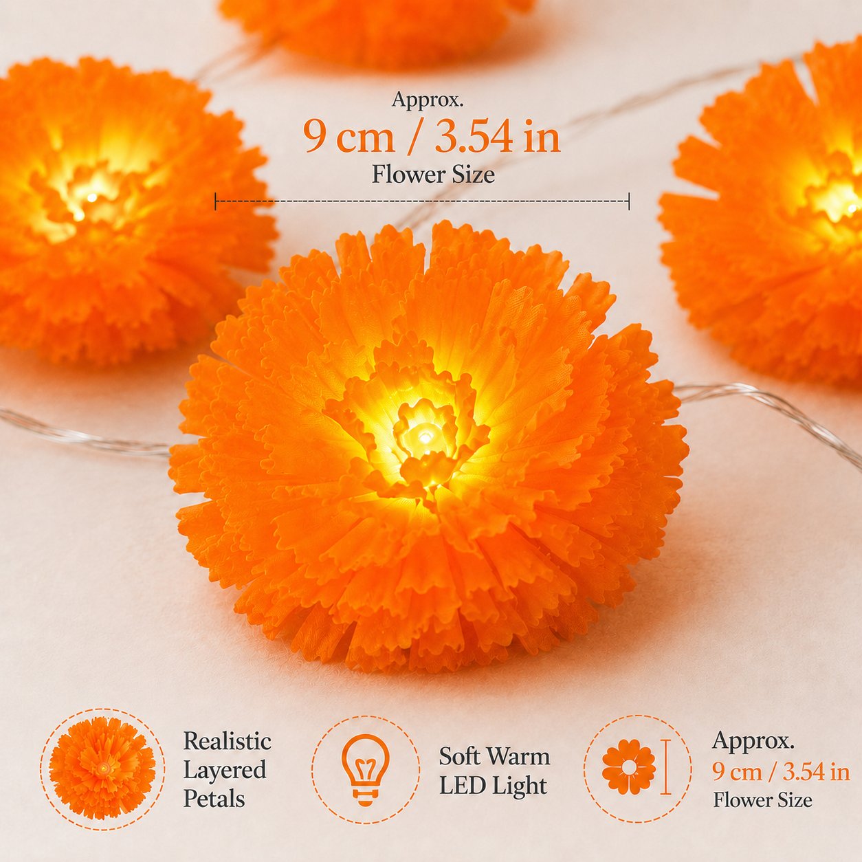 ?? 40% OFF Today ?? Orange Marigold LED String Lights ¨C Light Up Your Halloween with a Warm Floral Glow ?