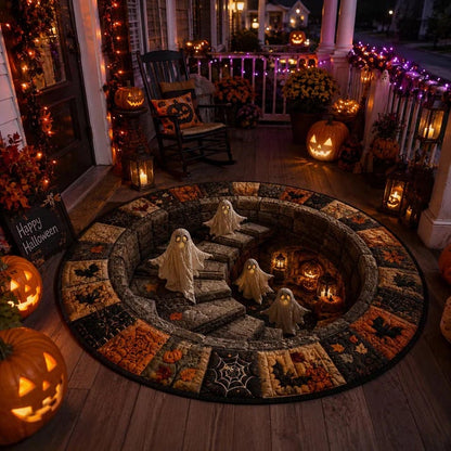 ?? 3D Haunted Staircase Round Rug ¨C Spooky Halloween Optical Illusion ??