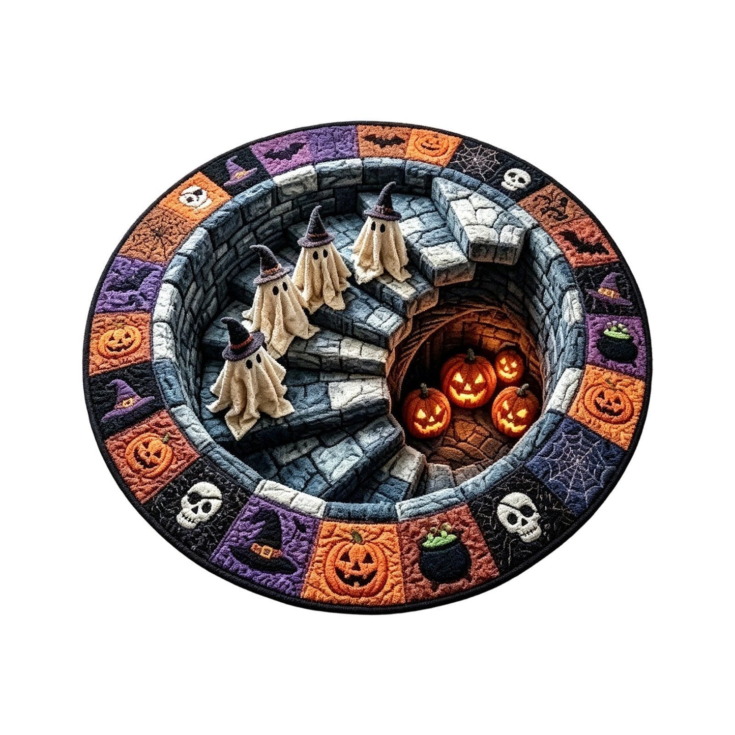?? 3D Haunted Staircase Round Rug ¨C Spooky Halloween Optical Illusion ??