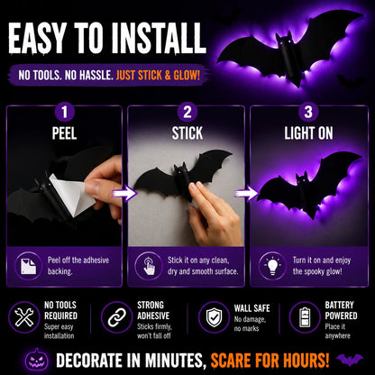 ??Halloween decorative items - 3D black bat wall stickers with LED lights