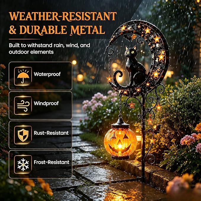 ???? Solar Black Cat Moon Pumpkin Outdoor Stake Light Transform Your Yard Into A Magical Halloween Wonderland