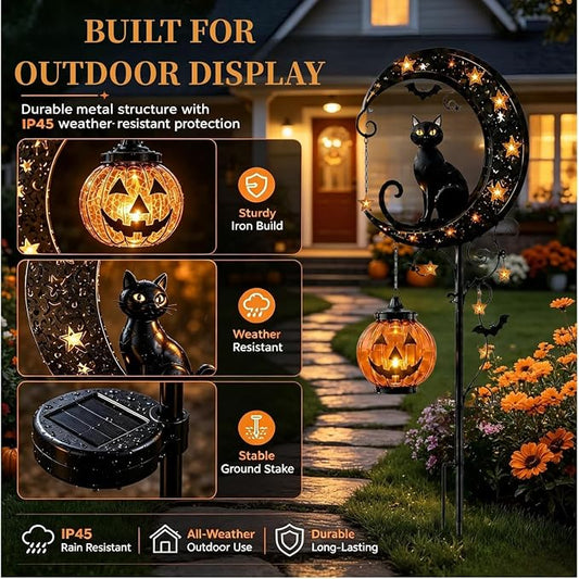 ???? Solar Black Cat Moon Pumpkin Outdoor Stake Light Transform Your Yard Into A Magical Halloween Wonderland