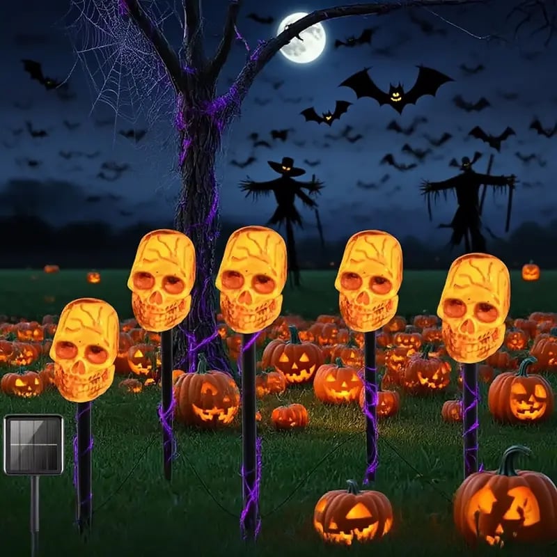 ?? Solar Halloween Stake Lights ¨C Pumpkin Ghost Skull 6PCS & Retro Skull 5PCS