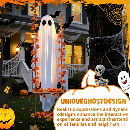 ??Limited-time 50% Off???LED Hanging Ghost Swing Decoration, 5FT Remote Controlled Halloween Outdoor Hanging Decor??