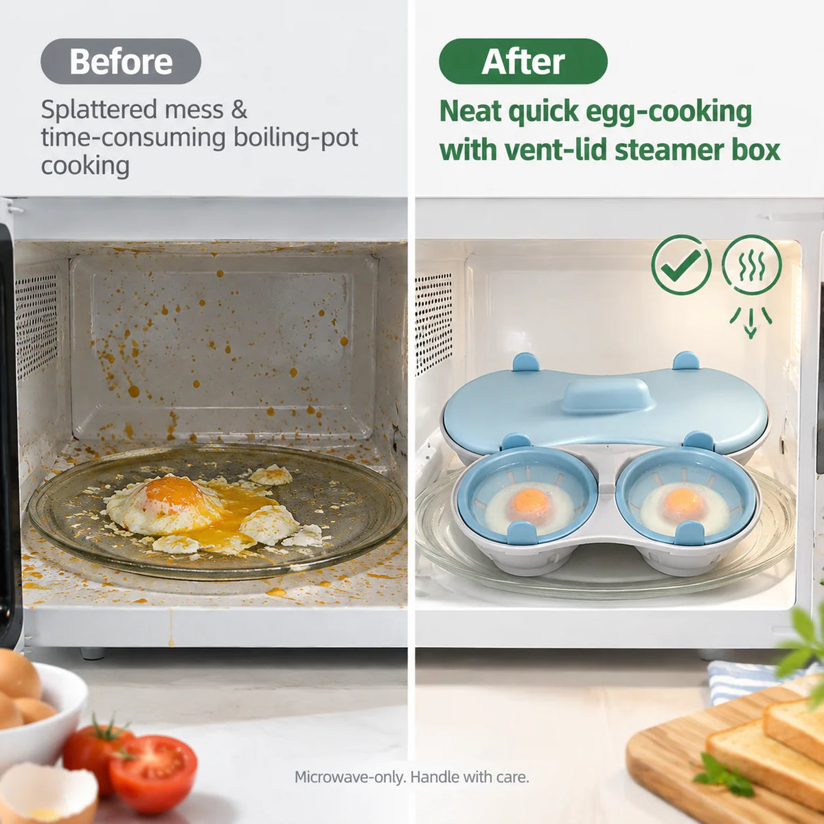 💥Buy 1, Get 1 Free 🥚Multi‑Function Microwave Egg Cooker Steamer Box With Lid