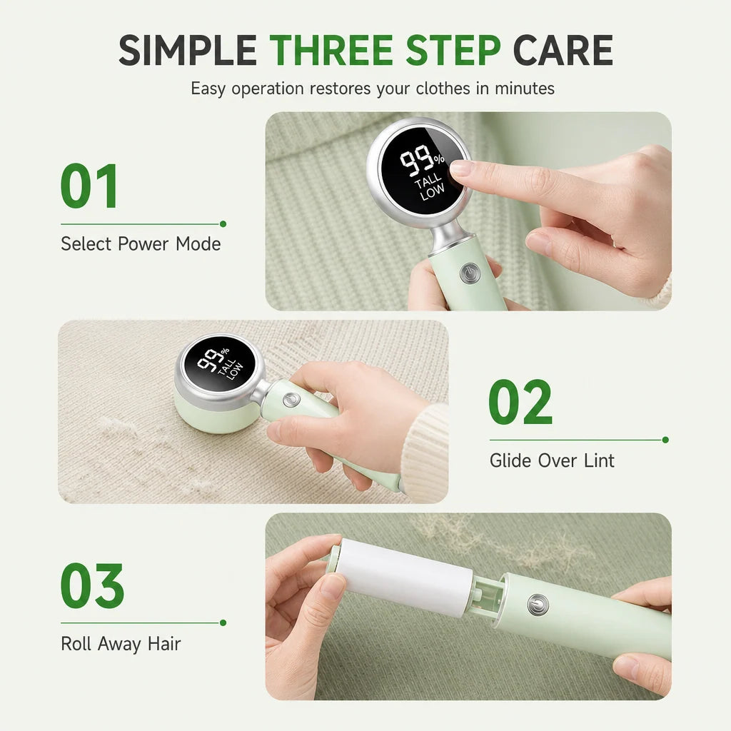 🚨 50% off for the first 50 customers! 🧥 Rechargeable electric fabric shaver with a smart digital display.
