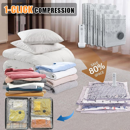 🔥 LAST DAY 49% OFF-Cordless Travel Vacuum Storage Compression Bag Set - TSA Approved & Reusable | Up to 80% More Space