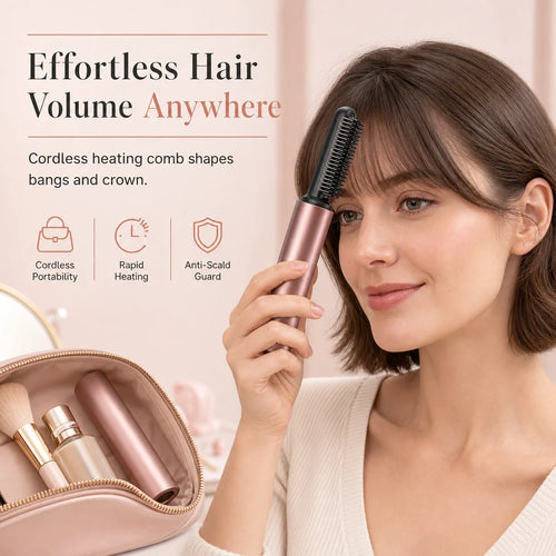 🎀50% OFF🎀Cordless Mini Heated Hair Straightener Brush Portable Rechargeable Hair Styling Comb for Bangs and Volumizing