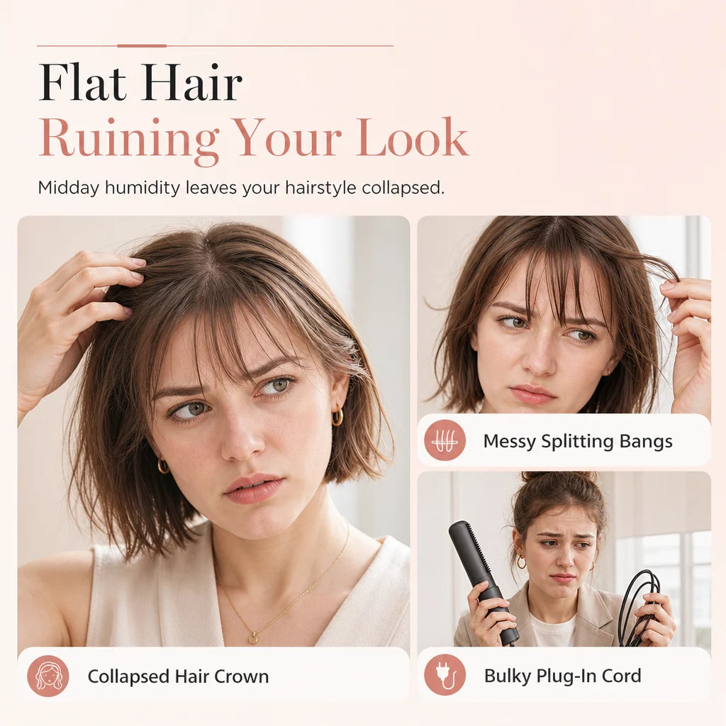🎀50% OFF🎀Cordless Mini Heated Hair Straightener Brush Portable Rechargeable Hair Styling Comb for Bangs and Volumizing