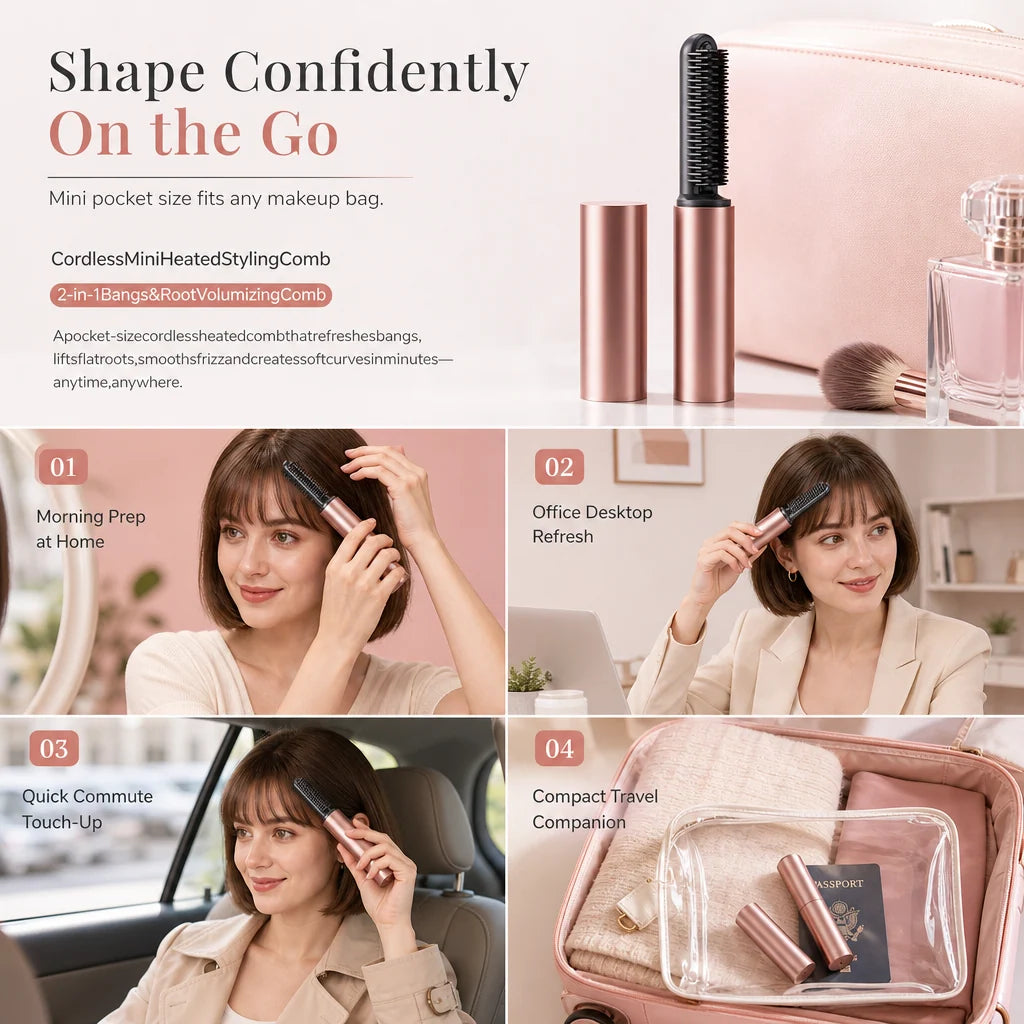 🎀50% OFF🎀Cordless Mini Heated Hair Straightener Brush Portable Rechargeable Hair Styling Comb for Bangs and Volumizing