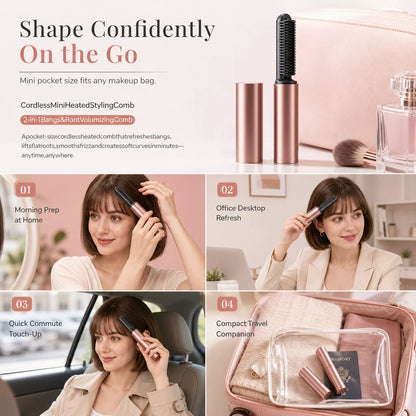 🎀50% OFF🎀Cordless Mini Heated Hair Straightener Brush Portable Rechargeable Hair Styling Comb for Bangs and Volumizing
