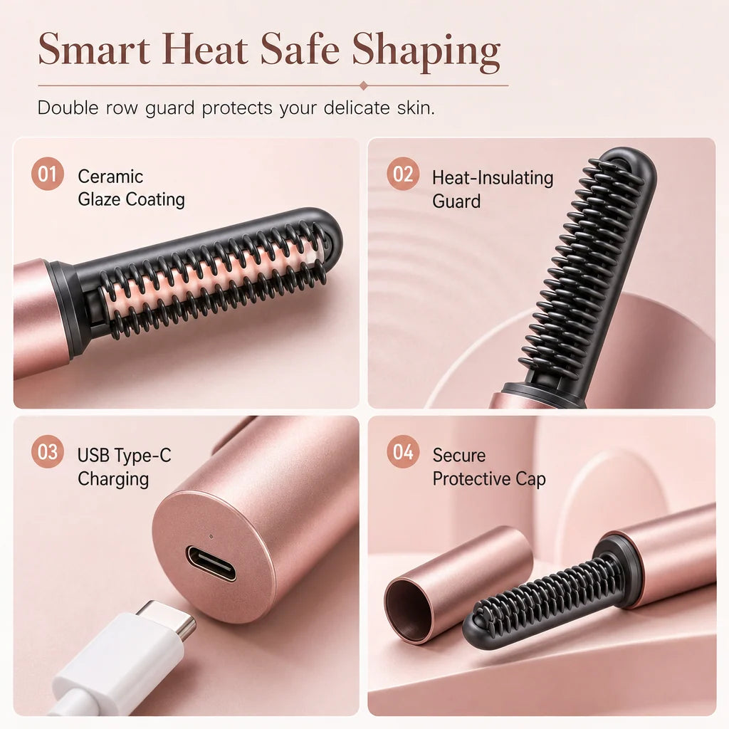 🎀50% OFF🎀Cordless Mini Heated Hair Straightener Brush Portable Rechargeable Hair Styling Comb for Bangs and Volumizing