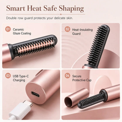 🎀50% OFF🎀Cordless Mini Heated Hair Straightener Brush Portable Rechargeable Hair Styling Comb for Bangs and Volumizing