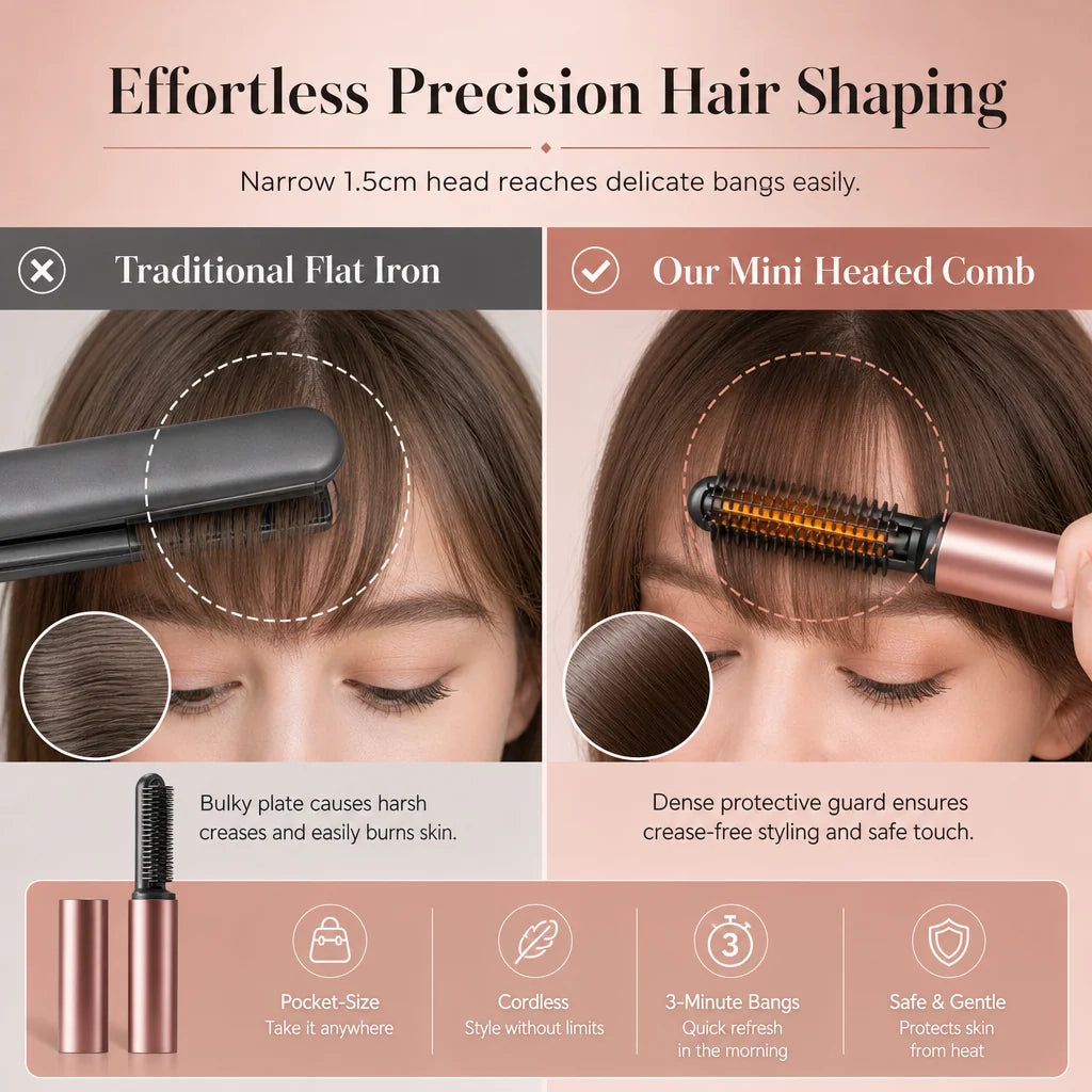 🎀50% OFF🎀Cordless Mini Heated Hair Straightener Brush Portable Rechargeable Hair Styling Comb for Bangs and Volumizing