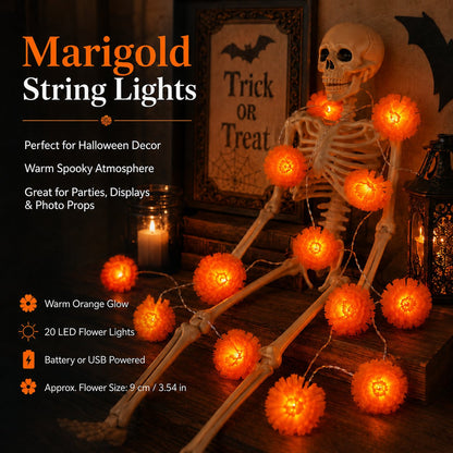 ?? 40% OFF Today ?? Orange Marigold LED String Lights ¨C Light Up Your Halloween with a Warm Floral Glow ?