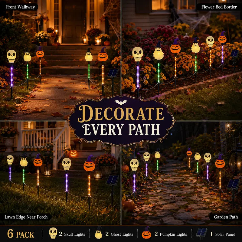 ?? Solar Halloween Stake Lights ¨C Pumpkin Ghost Skull 6PCS & Retro Skull 5PCS