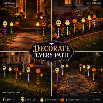 ?? Solar Halloween Stake Lights ¨C Pumpkin Ghost Skull 6PCS & Retro Skull 5PCS