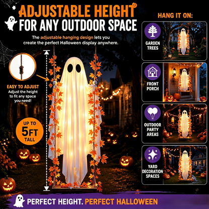 ??Limited-time 50% Off???LED Hanging Ghost Swing Decoration, 5FT Remote Controlled Halloween Outdoor Hanging Decor??
