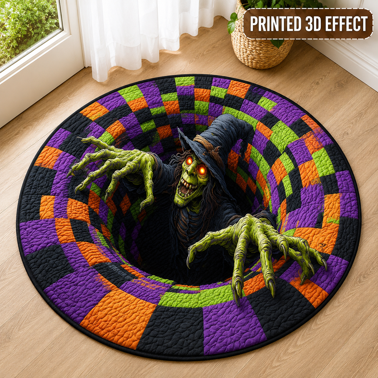 3D Skeleton Vortex Quilted Round Halloween Rug