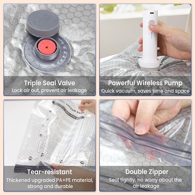🔥 LAST DAY 49% OFF-Cordless Travel Vacuum Storage Compression Bag Set - TSA Approved & Reusable | Up to 80% More Space