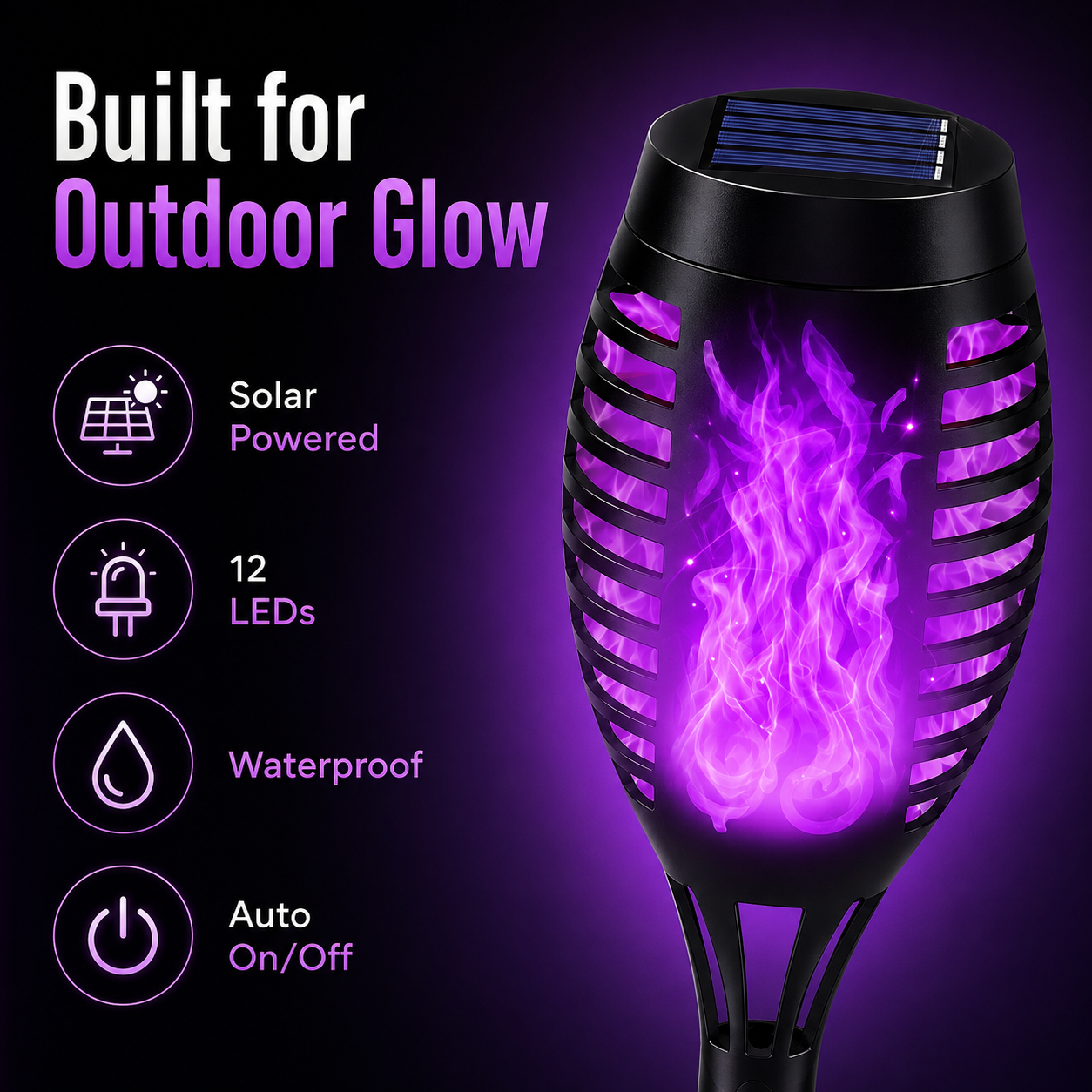 6-Pack Solar Halloween Torch Lights£ºPurple Flickering Flame, Waterproof Yard Pathway Patio Decor