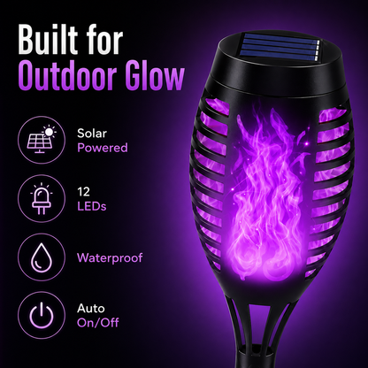 6-Pack Solar Halloween Torch Lights£ºPurple Flickering Flame, Waterproof Yard Pathway Patio Decor