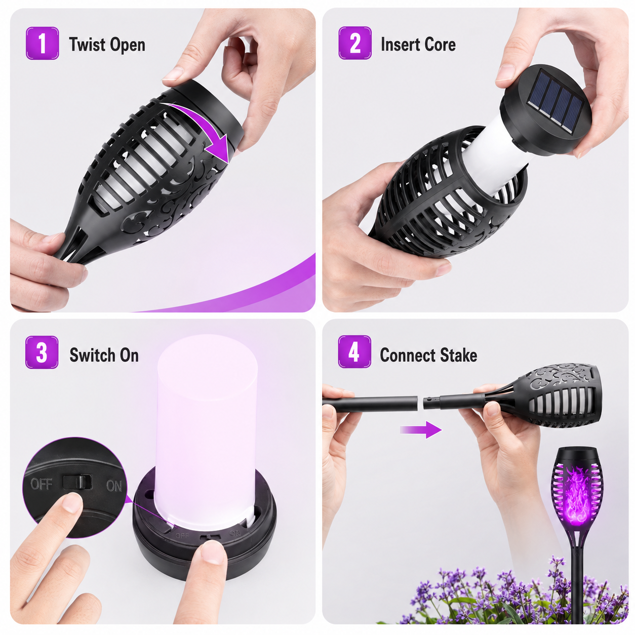 6-Pack Solar Halloween Torch Lights£ºPurple Flickering Flame, Waterproof Yard Pathway Patio Decor