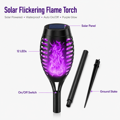 6-Pack Solar Halloween Torch Lights£ºPurple Flickering Flame, Waterproof Yard Pathway Patio Decor