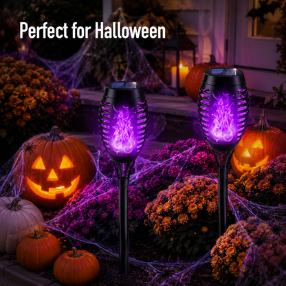 6-Pack Solar Halloween Torch Lights£ºPurple Flickering Flame, Waterproof Yard Pathway Patio Decor