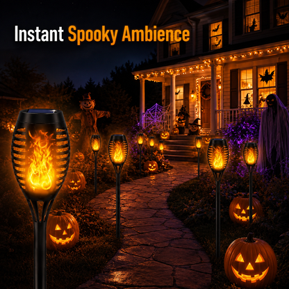 6-Pack Solar Halloween Torch Lights£ºPurple Flickering Flame, Waterproof Yard Pathway Patio Decor