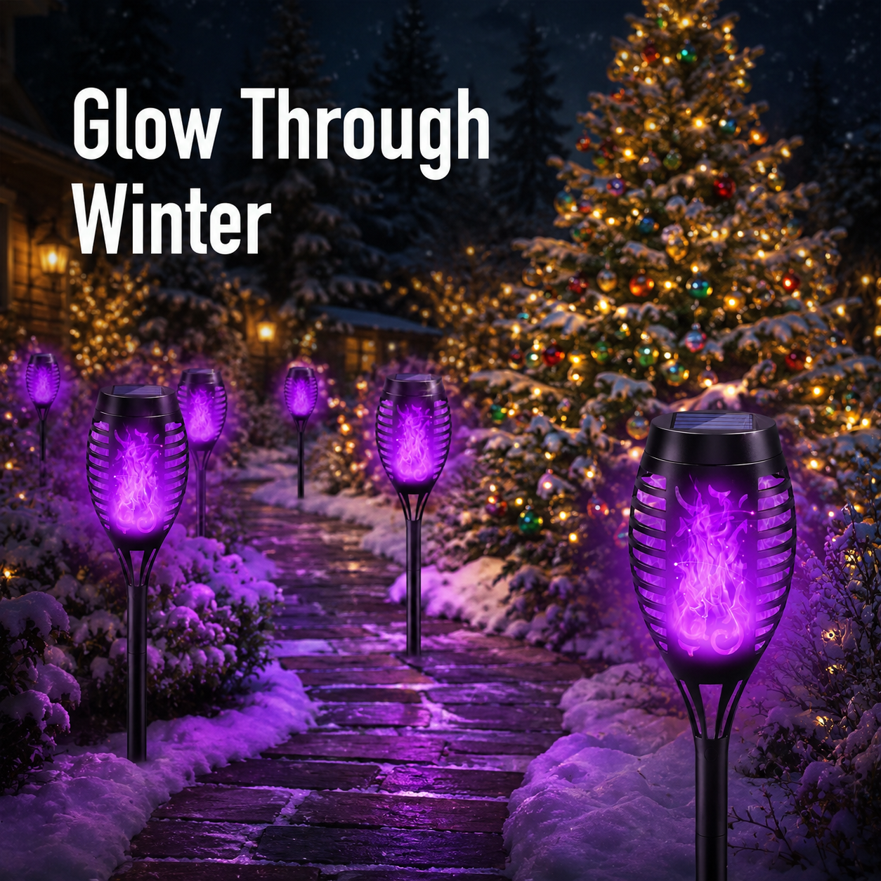 6-Pack Solar Halloween Torch Lights£ºPurple Flickering Flame, Waterproof Yard Pathway Patio Decor