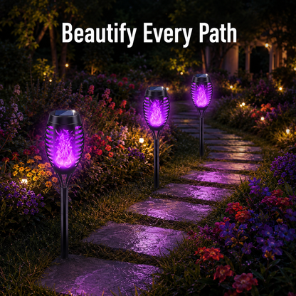 6-Pack Solar Halloween Torch Lights£ºPurple Flickering Flame, Waterproof Yard Pathway Patio Decor