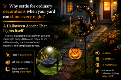 ???? Solar Black Cat Moon Pumpkin Outdoor Stake Light Transform Your Yard Into A Magical Halloween Wonderland