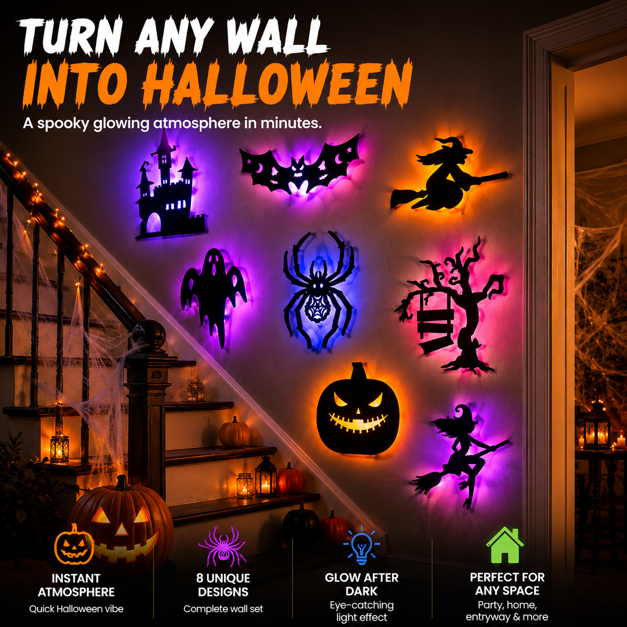 ?? HALLOWEEN SPECIAL ?? 30-Piece Glowing Wall D¨¦cor Set ¨C Turn Any Wall Into a Spooky Night Scene ??
