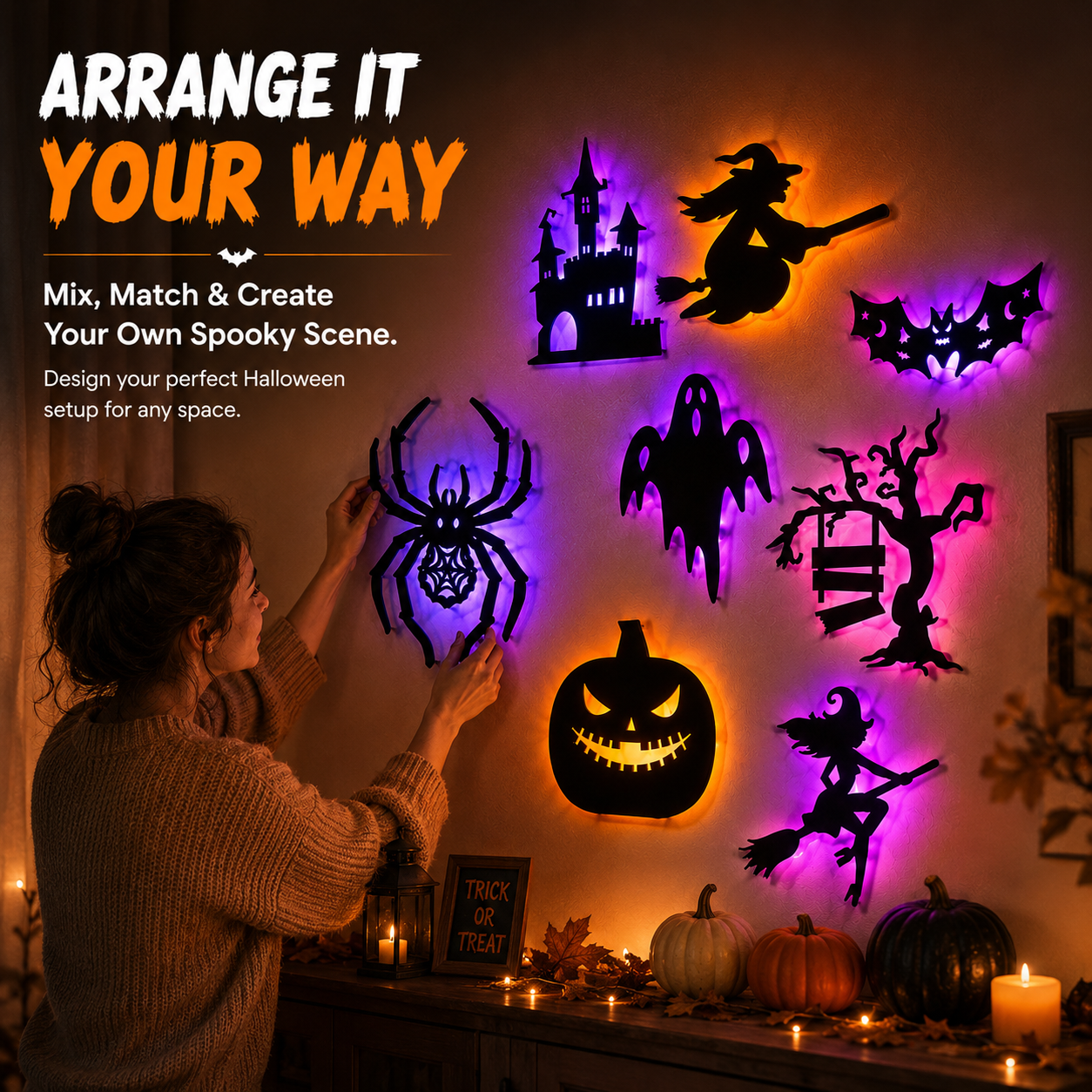 ?? HALLOWEEN SPECIAL ?? 30-Piece Glowing Wall D¨¦cor Set ¨C Turn Any Wall Into a Spooky Night Scene ??