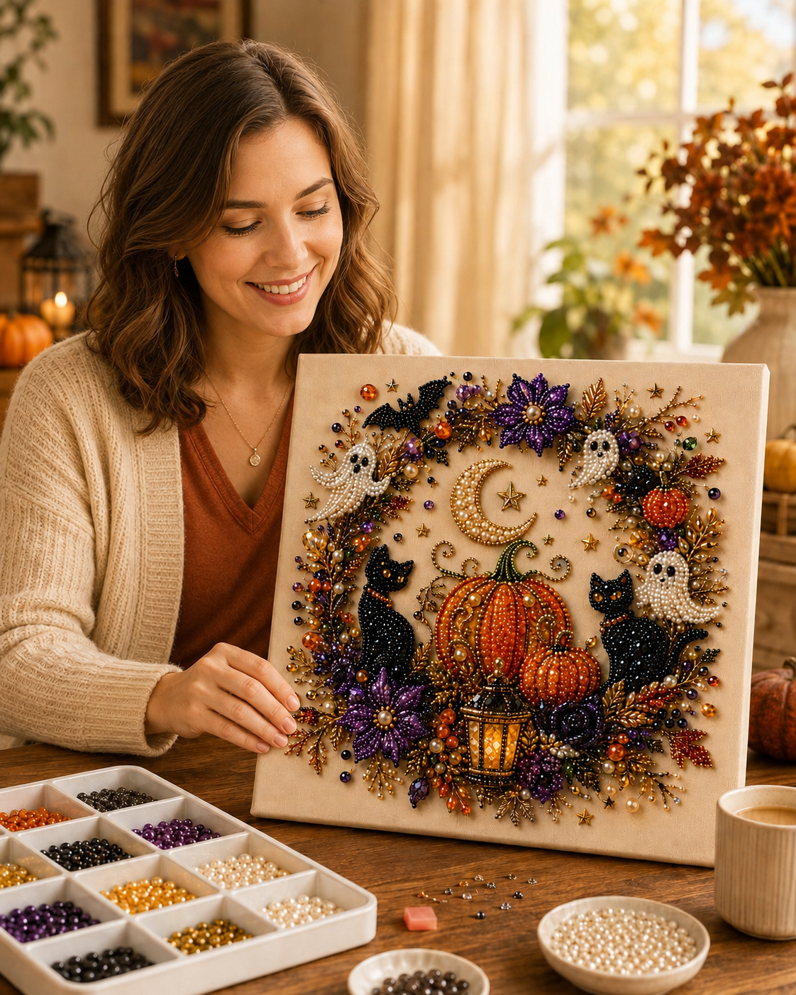 🔥 Last Day 50% OFF – 👻✨ Halloween Pearl Art DIY Kit – Turn Tiny Pearls into Spooky-Cute Magic (📦Buy 2 Free Shipping)