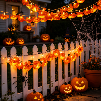 ?? 40% OFF Today ?? Orange Marigold LED String Lights ¨C Light Up Your Halloween with a Warm Floral Glow ?