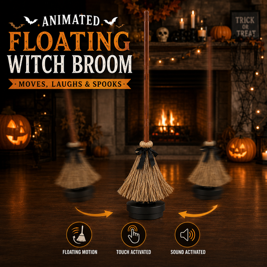 ???¡â??? Animated Floating Witch Broom Halloween Decor | Sound & Touch Activated??