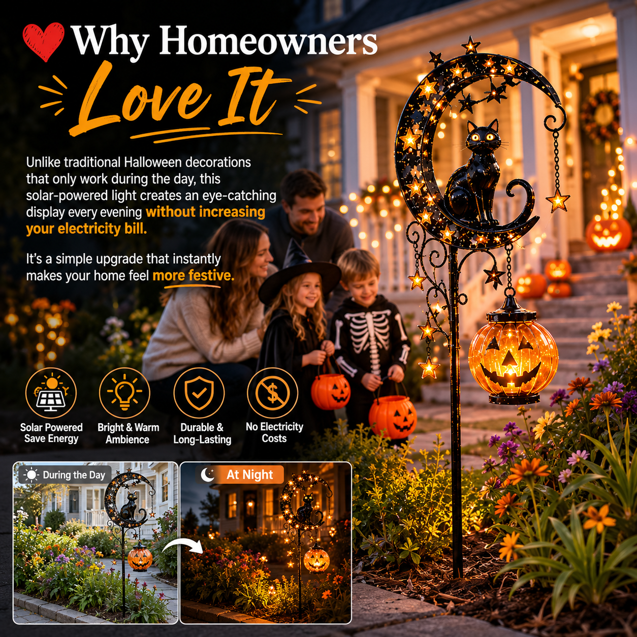 ???? Solar Black Cat Moon Pumpkin Outdoor Stake Light Transform Your Yard Into A Magical Halloween Wonderland